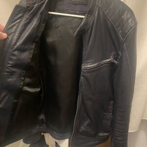 John Varvatos Blue Leather jacket jacket Size M!!! Great and broken it